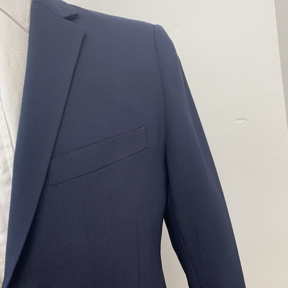 Theory Navy Blue Sport Coat Men 36 Short Blazer Jacket Wool Spandex  2 Button - Picture 2 of 12